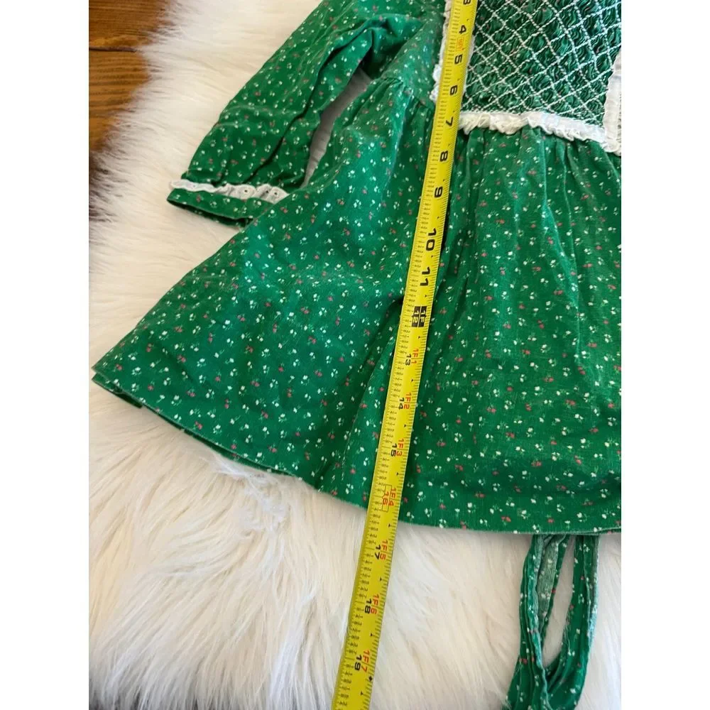 Vintage 12m dress smocked chest green‎ GUC